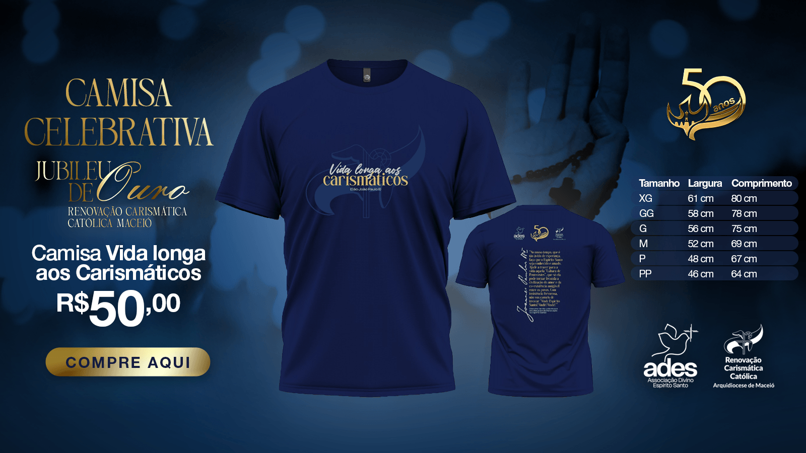 Camisa Celebrativa Jubileu de Ouro - RCC Maceió